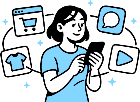 Изображение главного блока: девушка просматривает персонализированные рекомендации на смартфоне.