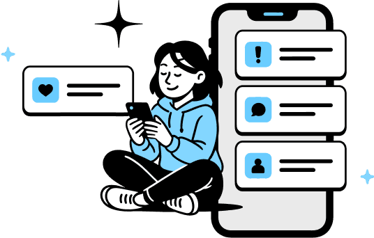 Изображение главного блока: девушка просматривает пуш-уведомления.