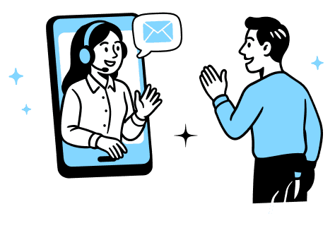 Изображение главного блока: общение клиента с представителем бренда через мессенджер.